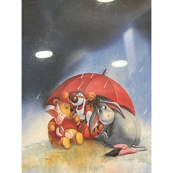 Winnie The Pooh & Friends Framed Art Print With Red Umbrella Scene - Picture 2 of 9